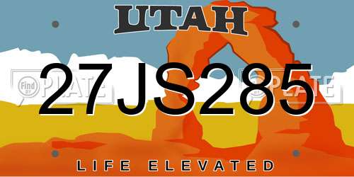 27JS285 Utah License Plate