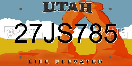 27JS785 Utah License Plate