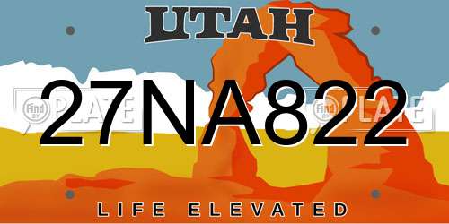 27NA822 Utah License Plate