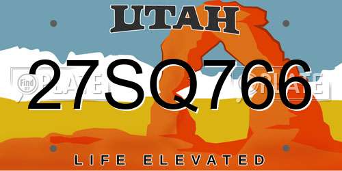 27SQ766 Utah License Plate
