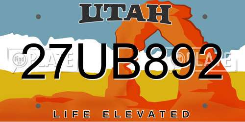 27UB892 Utah License Plate