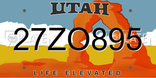 27ZO895 Utah License Plate