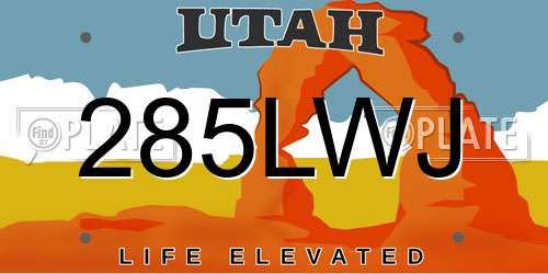 285LWJ Utah License Plate