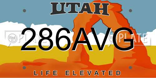 286AVG Utah License Plate