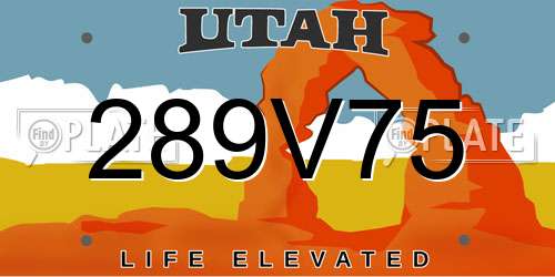 289V75 Utah License Plate