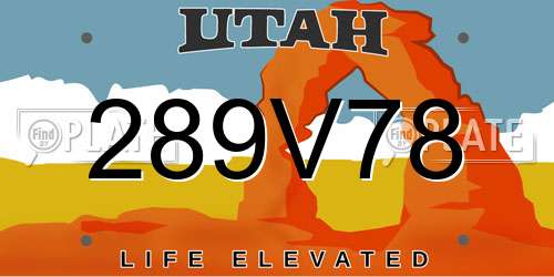 289V78 Utah License Plate