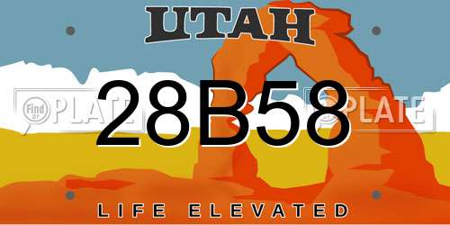 28B58 Utah License Plate