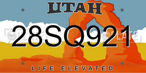 28SQ921 Utah License Plate