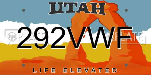 292VWF Utah License Plate