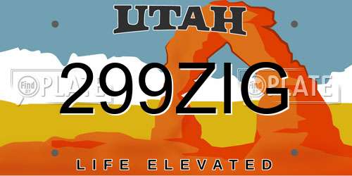 299ZIG Utah License Plate