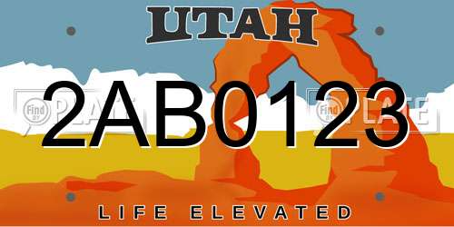 2AB0123 Utah License Plate