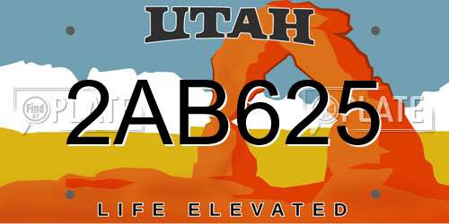 2AB625 Utah License Plate