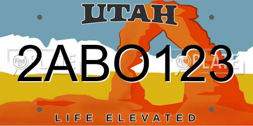 2ABO123 Utah License Plate