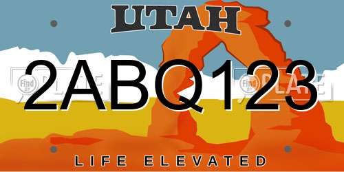 2ABQ123 Utah License Plate
