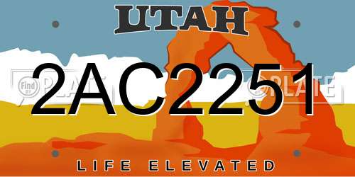2AC2251 Utah License Plate