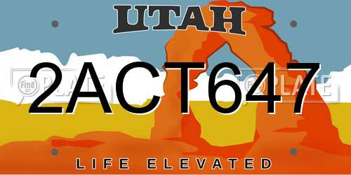 2ACT647 Utah License Plate