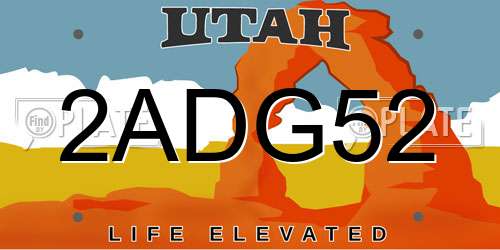 2ADG52 Utah License Plate