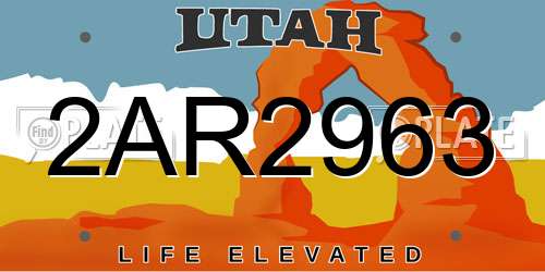 2AR2963 Utah License Plate