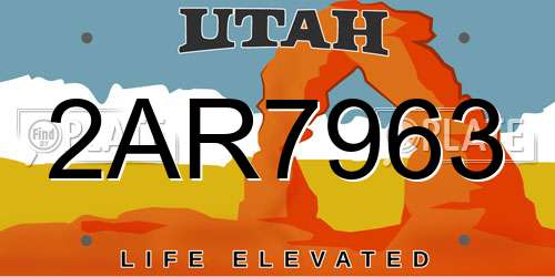 2AR7963 Utah License Plate