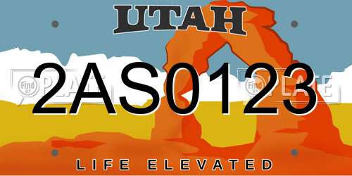 2AS0123 Utah License Plate