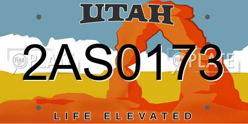 2AS0173 Utah License Plate