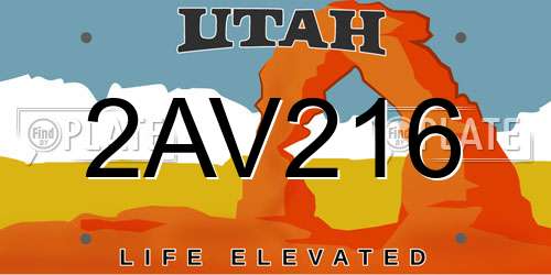 2AV216 Utah License Plate