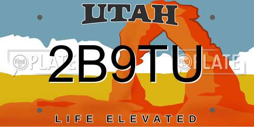 2B9TU Utah License Plate