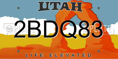 2BDQ83 Utah License Plate