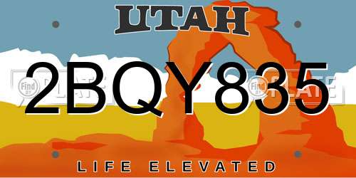 2BQY835 Utah License Plate
