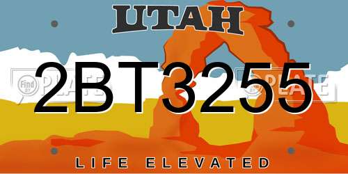 2BT3255 Utah License Plate