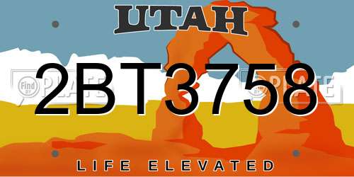 2BT3758 Utah License Plate