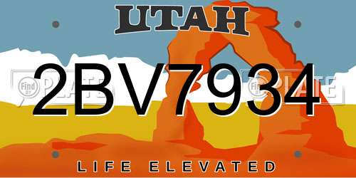 2BV7934 Utah License Plate