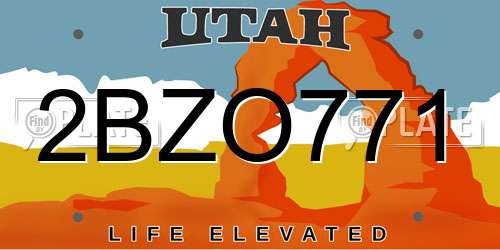 2BZO771 Utah License Plate