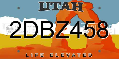 2DBZ458 Utah License Plate