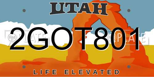 2GOT801 Utah License Plate
