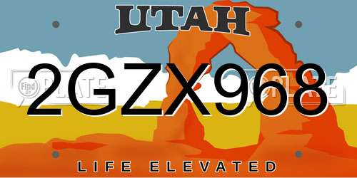 2GZX968 Utah License Plate
