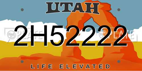 2H52222 Utah License Plate