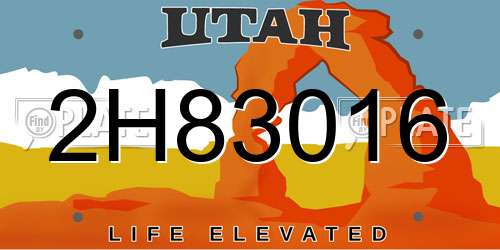2H83016 Utah License Plate