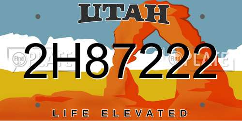 2H87222 Utah License Plate