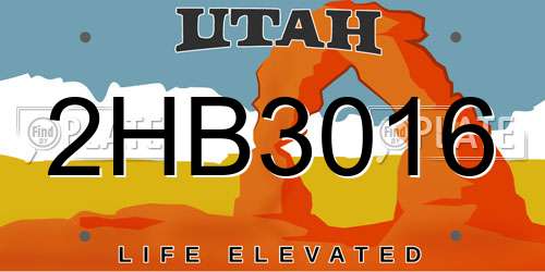 2HB3016 Utah License Plate
