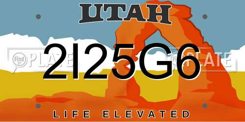 2I25G6 Utah License Plate