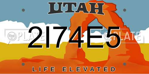 2I74E5 Utah License Plate