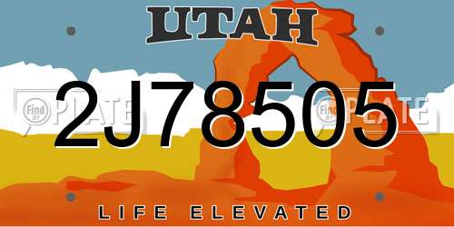 2J78505 Utah License Plate