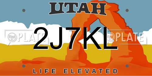 2J7KL Utah License Plate