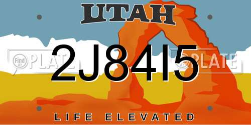 2J84I5 Utah License Plate