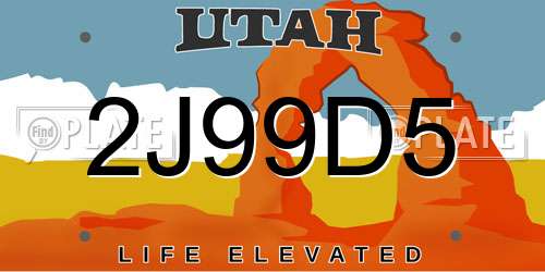 2J99D5 Utah License Plate