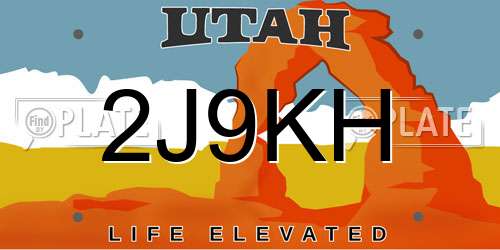 2J9KH Utah License Plate