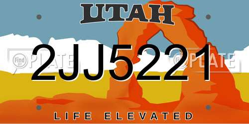 2JJ5221 Utah License Plate