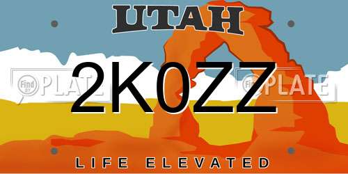 2K0ZZ Utah License Plate
