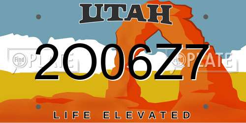 2O06Z7 Utah License Plate